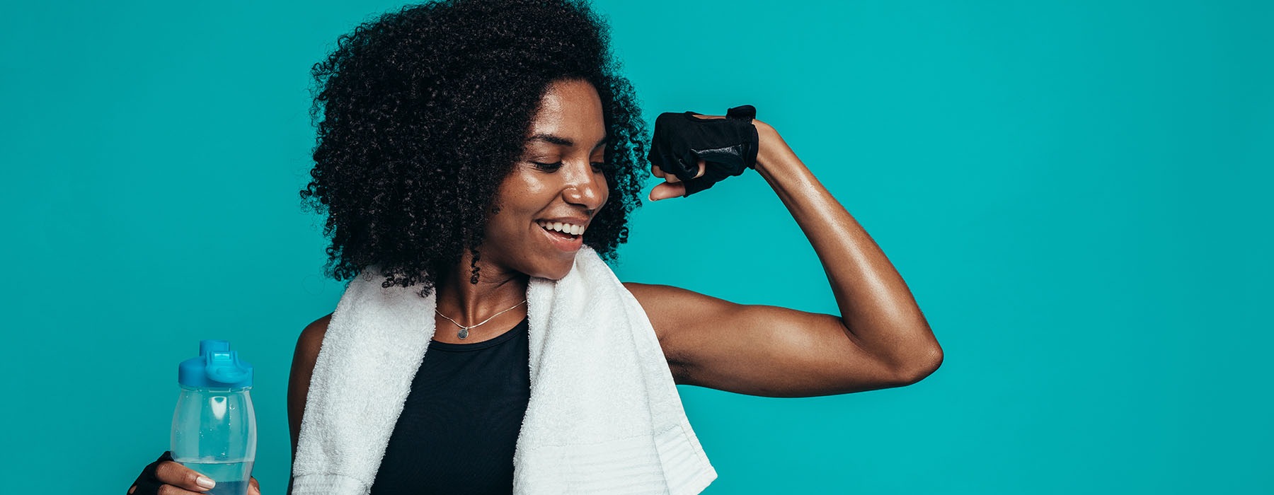 banner showing the resident experience page at gibson point showing a woman flexing her bicep