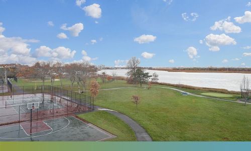 scenic views of gibson park and the boston skyline from gibson point apartments